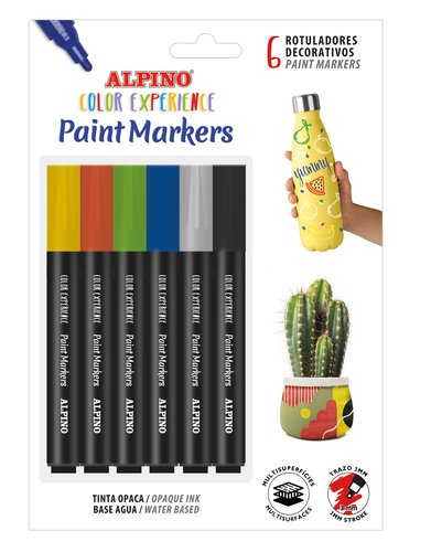 ALPINO - PACK 6 ROTULADORES CREA + PAINT MARKER PARA DECORACIÓN TODAS SUPERFICIES C/SURTIDOS (Ref.AR000250)