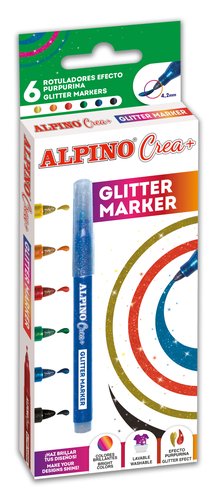 ALPINO - ROTULADOR FIBRA CREA+ GLITTER ESTUCHE de 6 (Ref.AR000178)
