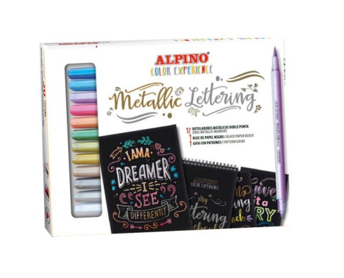 ALPINO - ROTULADOR METALLIC LETTERING DOBLE PUNTA ESTUCHE DE 12 UNIDADES COLORES SURTIDOS (Ref.AR010701)