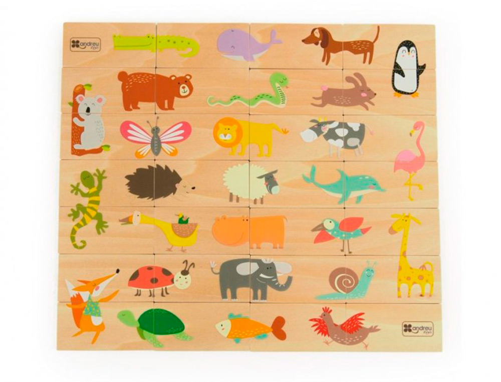 ANDREUTOYS - PUZLE DOMINO ANIMALES MADERA 28 PIEZAS (Ref.16113)
