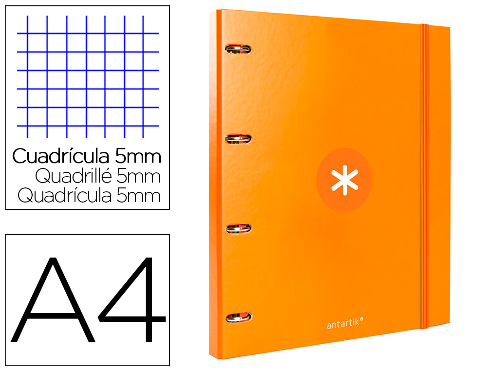 ANTARTIK - CARPETA CON RECAMBIO LIDERPAPEL A4 CUADRO 5MM FORRADA 4 ANILLAS REDONDAS 25MM COLOR MOSTAZA (Ref.AW97)