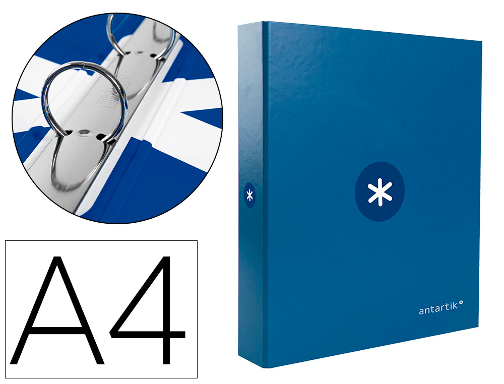 ANTARTIK - CARPETA LIDERPAPEL A4 FORRADA 4 ANILLAS 25 MM REDONDAS COLOR AZUL OSCURO (Ref.KA66)