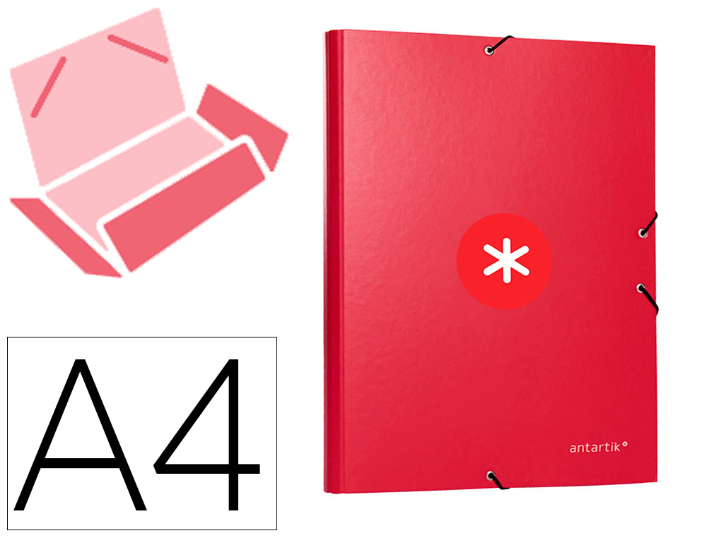ANTARTIK - CARPETA LIDERPAPEL GOMAS A4 3 SOLAPAS CARTON FORRADO COLOR FRAMBUESA (Ref.KA55)