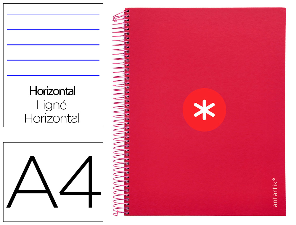 ANTARTIK - CUADERNO ESPIRAL LIDERPAPEL A4 MICRO TAPA FORRADA120H 100 GR HORIZONTAL 5 BANDA4 TALADROS COLOR FRAMBUESA (Ref.KH04)