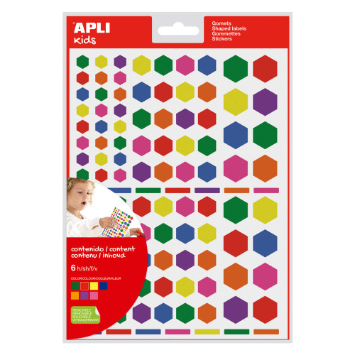 APLI - etiqueta decorativa engomada Azul, Fucsia, Verde, Naranja, Púrpura, Rojo, Amarillo (Ref.18768)