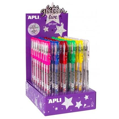 APLI - BOLÍGRAFO GEL PEN GLITTER LIVE COLORES SURTIDOS -EXPOSITOR 48U- (Ref.15229)