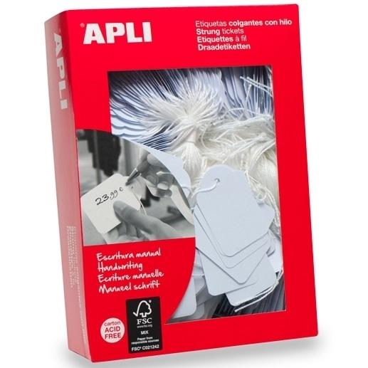 APLI - CAJA 1000 ETIQUETAS COLGANTES CON HILO 11X24MM BLANCO (Ref.382)