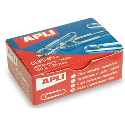 APLI - CLIPS NIQUELADOS Nº 1½ - 26MM CAJA DE 100 -10 CAJAS- (Ref.11710)