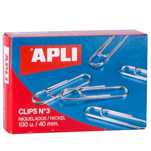 APLI - CLIPS NIQUELADOS Nº 3 - 40MM CAJA DE 100 -10 CAJAS- (Ref.11712)