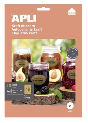 APLI - ETIQUETAS ADH.IMPR. KRAFT CAJA 10h OVALADA 63,5x42,3 mm 180uds. (Ref.17378)