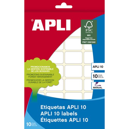 APLI - ETIQUETAS ADH.MANUALES BOLSA BLANCAS 10h C.ROMOS 10x16 mm 810 uds.(0) (Ref.1634)