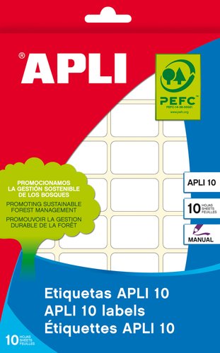 APLI - ETIQUETAS ADH.MANUALES BOLSA BLANCAS 10h C.ROMOS 13x40 mm 280 uds.(0) (Ref.1637)