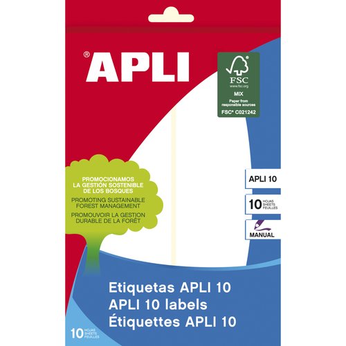 APLI - ETIQUETAS ADH.MANUALES BOLSA BLANCAS 10h C.ROMOS 50x149 mm 20 uds.(0) (Ref.1658)