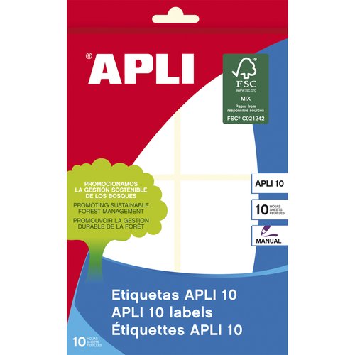 APLI - ETIQUETAS ADH.MANUALES BOLSA BLANCAS 10h C.ROMOS 50x70 mm 40 uds.(0) (Ref.1657)