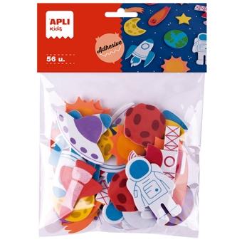 APLI - FORMAS DE GOMA EVA ADHESIVA DISEÑO ESPACIO BOLSA DE 56 C/SURTIDOS +4 AÑOS (Ref.19372)