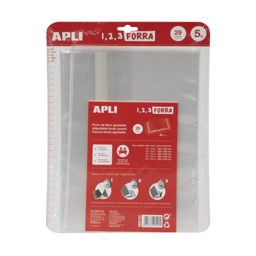 APLI - FORRO DE LIBROS CON SOLAPA AJUSTABLE PP 290 MM 5 U. (Ref.16913)