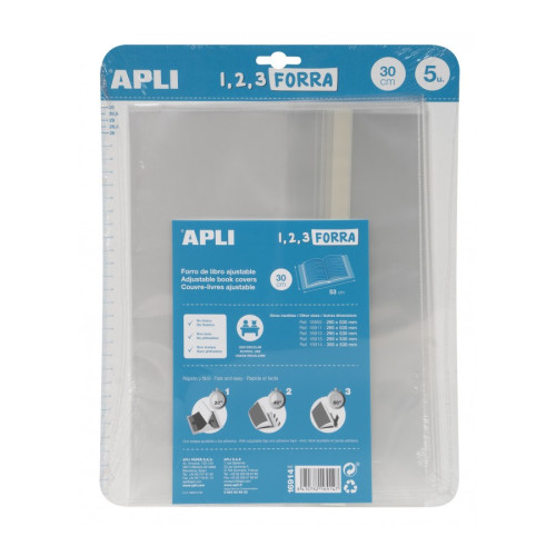 APLI - FORRO DE LIBROS CON SOLAPA AJUSTABLE PP 300 MM 5 U. (Ref.16914)