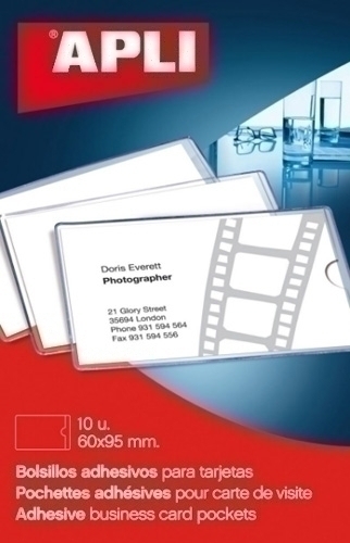 APLI - FUNDA ADHESIVA 60x95mm BOLSILLO para TARJETAS PAQUETE de 10 (Ref.2580)