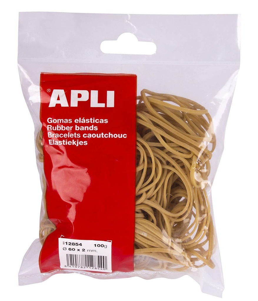 APLI - GOMA ELÁSTICA MARRÓN CAUCHO 100X2MM 100 GR. (Ref.12856)