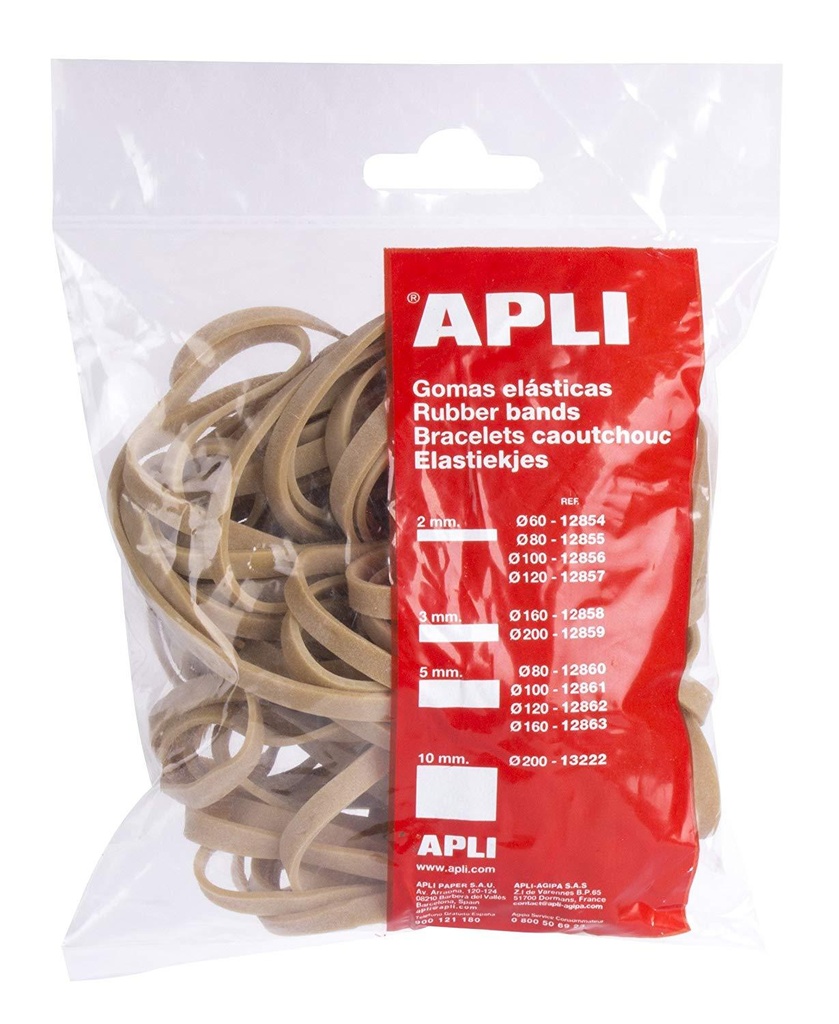 APLI - GOMA ELÁSTICA MARRÓN CAUCHO 120X2MM 100 GR. (Ref.12857)
