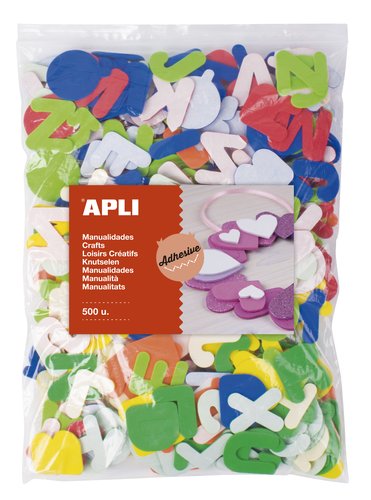 APLI - GOMA EVA FORMAS ADHESIVAS LETRAS COLOR BOLSA de 500 (Ref.17439)