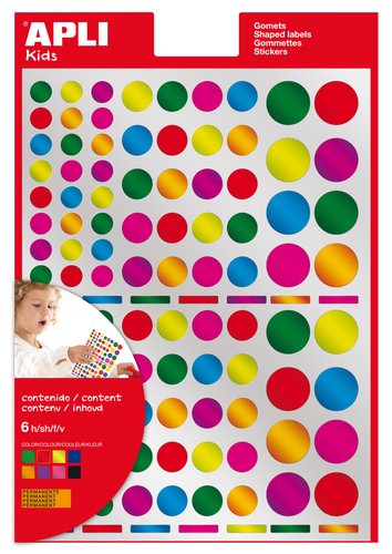 APLI - GOMETS BOLSA PERMANENTES 6h CIRCULOS MULTICOLOR 7 col.surt.(METALIZADOS) 624 uds. () (Ref.13529)
