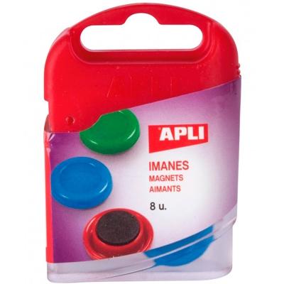 APLI - IMANES REDONDOS COLORES SURTIDOS AUTOSERVICIO CAJA de 8 (Ref.12673)