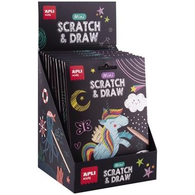APLI - MINI LÁMINAS RASCA Y DIBUJA SET SCRATCH&DRAW CAJA EXPOSITORA DE 12 SURTIDOS +4 AÑOS (Ref.19259)
