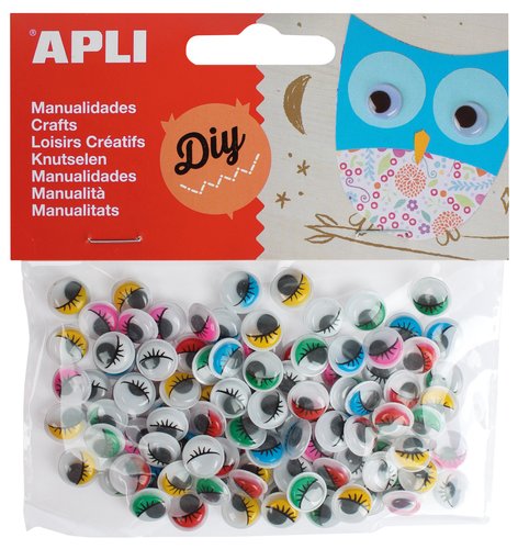 APLI - OJOS MOVILES REDONDOS PESTAÑAS 10 mm. COLORES BOLSA de 100 (Ref.13265)