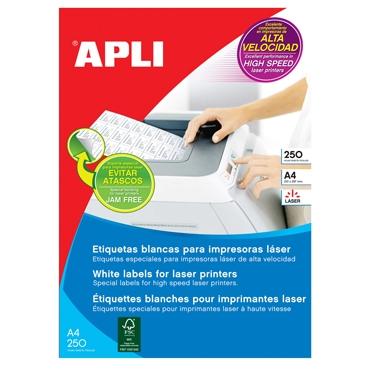 APLI - PACK 250 HOJAS ETIQUETAS 105X37MM LÁSER CANTOS RECTOS BLANCO (Ref.2525)