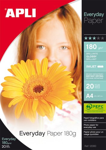 APLI - PAPEL INKJET FOTO A4 180g 20h EVERYDAY GLOSSY (Ref.12080)