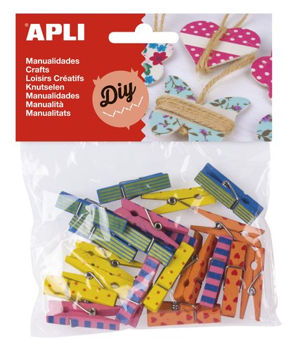 APLI - PINZAS 35x7 MADERA COLORES BOLSA de 20 (Ref.13480)