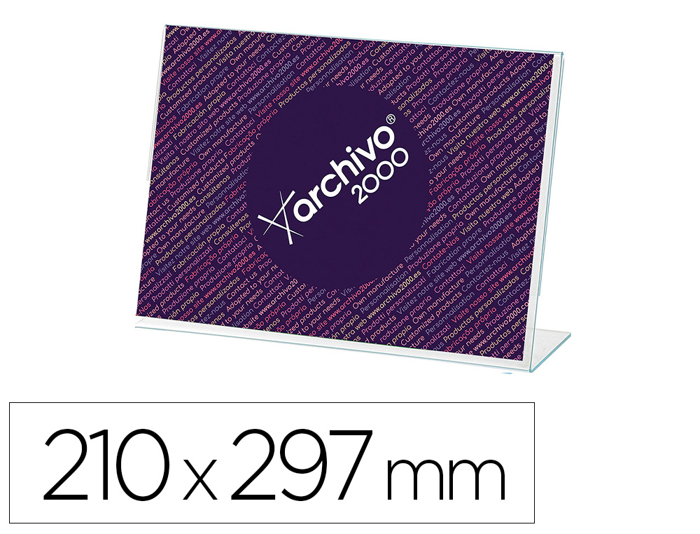 ARCHIVO 2000 - EXPOSITOR SOBREMESA CON FORMA L POLIESTIRENO TRANSPARENTE DIN A4 HORIZONTAL DOBLE CARA (Ref.11004 CS TP)