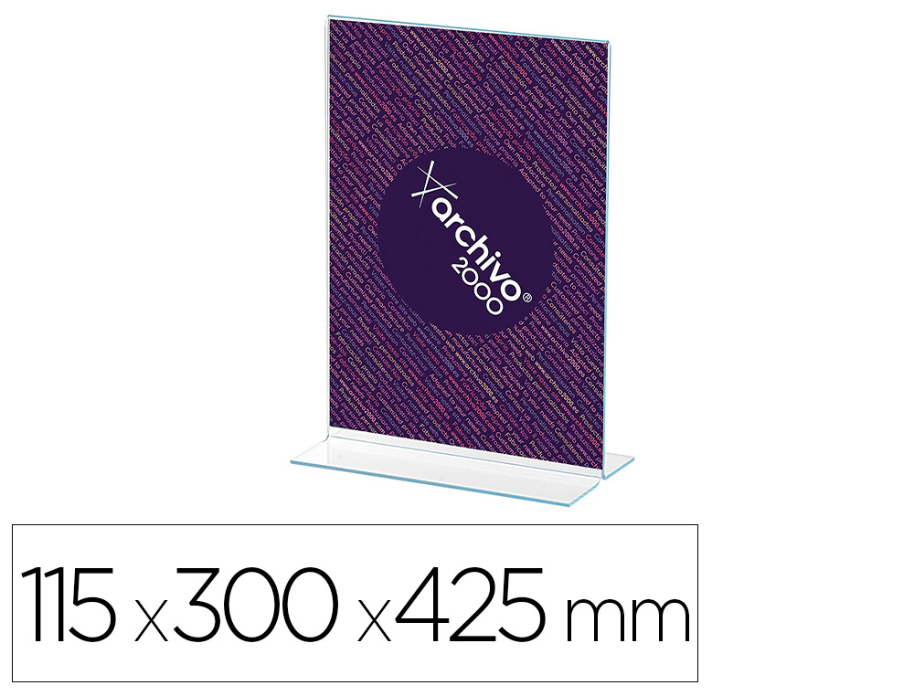 ARCHIVO 2000 - EXPOSITOR SOBREMESA CON FORMA T POLIESTIRENO TRANSPARENTE DIN A3 VERTICAL DOBLE CARA 115X300X425 MM (Ref.21103 CS TP)