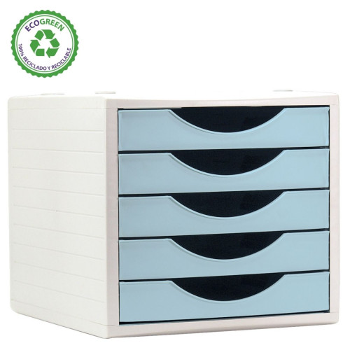 ARCHIVOTEC - MÓDULO ECOGREEN 100% RECICLADO Y RECICLABLE 5 CAJONES AZUL PASTEL 340X270X260 MM ARCHIVO 2000 (Ref.4005 AZ PS)