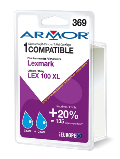 ARMOR - tinta compatible pack 2 LEXMARK 100XL 2C cyan (Ref.B10188R1)