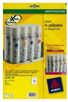 AVERY - ETIQUETAS ADH.IMPR. A4 POLYESTER BLANCO C.ROMOS LASER CAJA 20h 99,1x42,3 mm 240 uds.(L4776) (Ref.L4776-20)