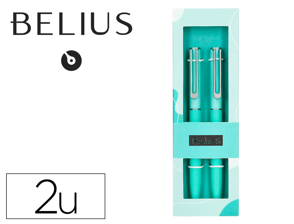 BELIUS - BOLIGRAFO BARI SET CON 2 BOLIGRAFOS COLOR CELESTE PUNTA 1 MM TINTA AZUL EN CAJA DE REGALO (Ref.BB183)