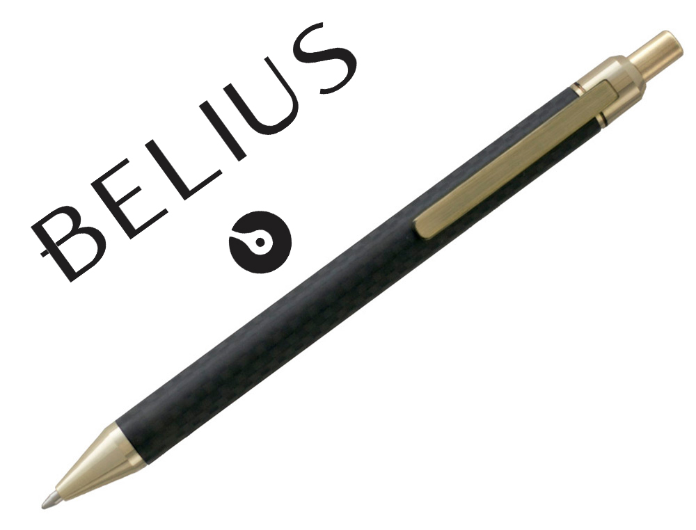 BELIUS - BOLIGRAFO POTSDAM NEGRO Y DORADO CUERPO FIBRA CARBON TINTA GEL AZUL EN ESTUCHE (Ref.BB223)