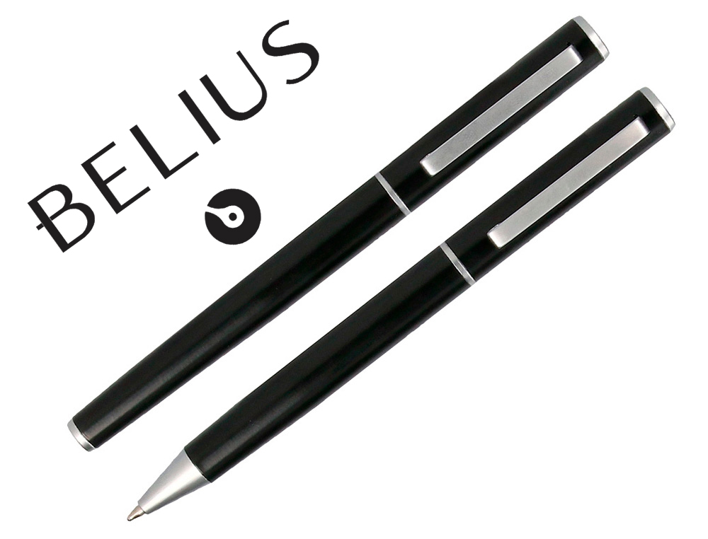 BELIUS - JUEGO BOLIGRAFO Y ROLLER NORWICH CUERPO NEGRO MATE Y DETALLES CROMADOS SATINADOS EN CAJA REGALO (Ref.BB187)
