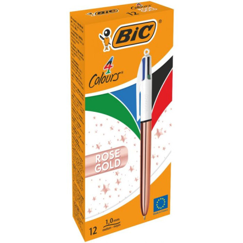 BIC - BOLÍGRAFO 4 COLOURS ROSE GOLD TINTA 4 COLORES CUERPO BLANCO/ROSA METÁLICO - CAJA 12U- (Ref.504894)