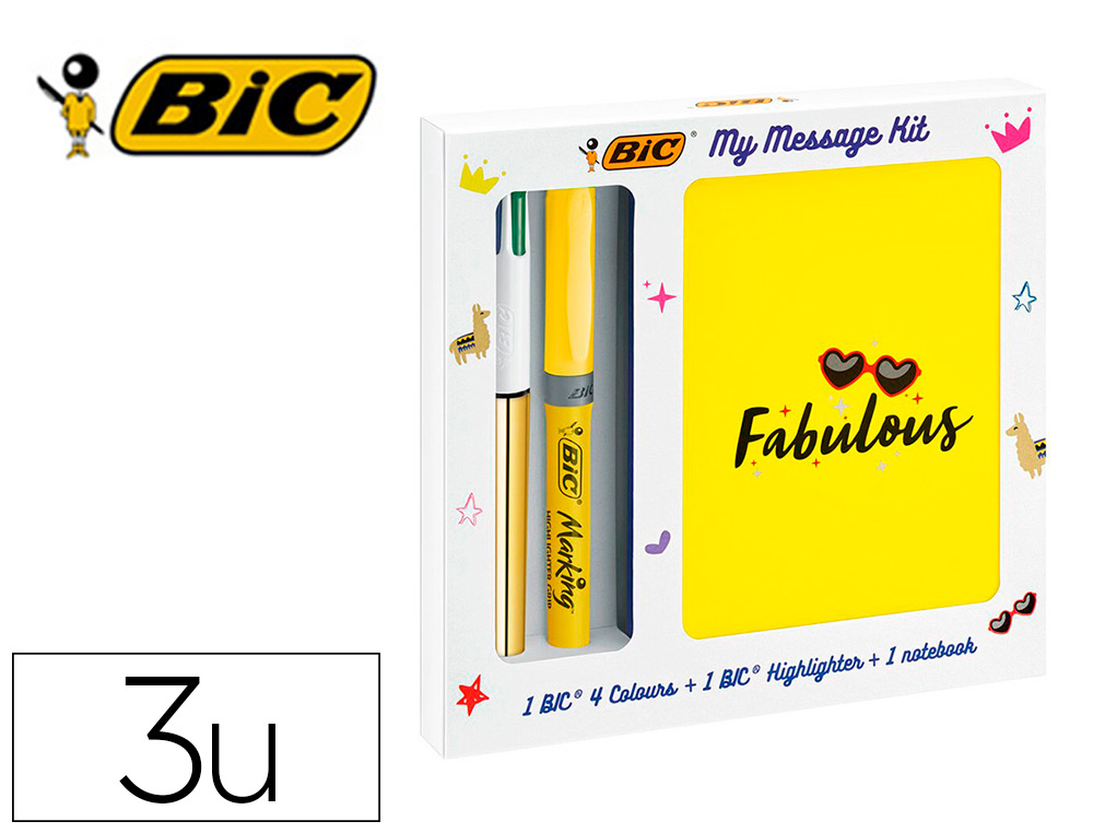 BIC - SET ESCRITURA 1 CUATRO COLORES SHINE + 1 FLUORESCENTE GRIP PASTEL + 1 NOTEBOOK (Ref.999453)