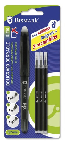 BISMARK - BOLIGRAFO BORRABLE C/CAPUCHON+1 RECAMBIO NEGRO (Ref.329572)