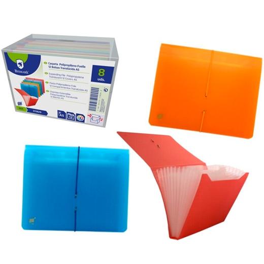 BISMARK - CARPETA FUELLE ACORDEÓN 13 C/GOMA A5 PP TRANSPARENTE C/SURTIDOS (Ref.311829)