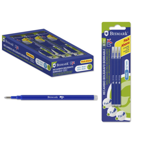 BISMARK - SET 3 UNIDADES RECAMBIO BOLIGRAFO BORRABLE AZUL (Ref.327532)
