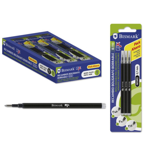 BISMARK - SET 3 UNIDADES RECAMBIO BOLIGRAFO BORRABLE NEGRO (Ref.327533)