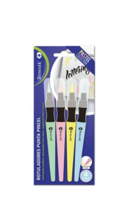 BISMARK - SET 4 ROTULADORES LETTERING PUNTA PINCEL PASTEL (Ref.329575)