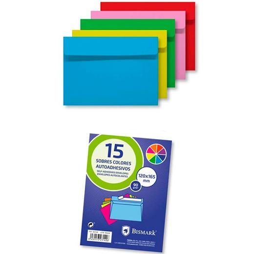 BISMARK - SOBRE DE PAPEL AUTOADHESIVOS 90GR 120X165MM COLORES 15 SOBRES SURTIDOS (Ref.323140)