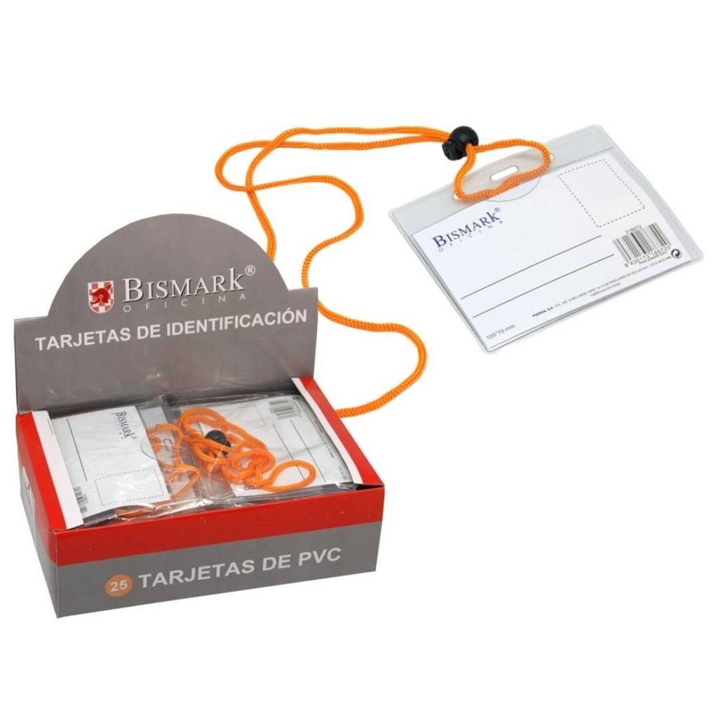 BISMARK - TARJETAS DE IDENTIFICACIÓN PVC HORIZONTAL 10,9X9 CM CORDÓN NARANJA -25U- (Ref.318672)