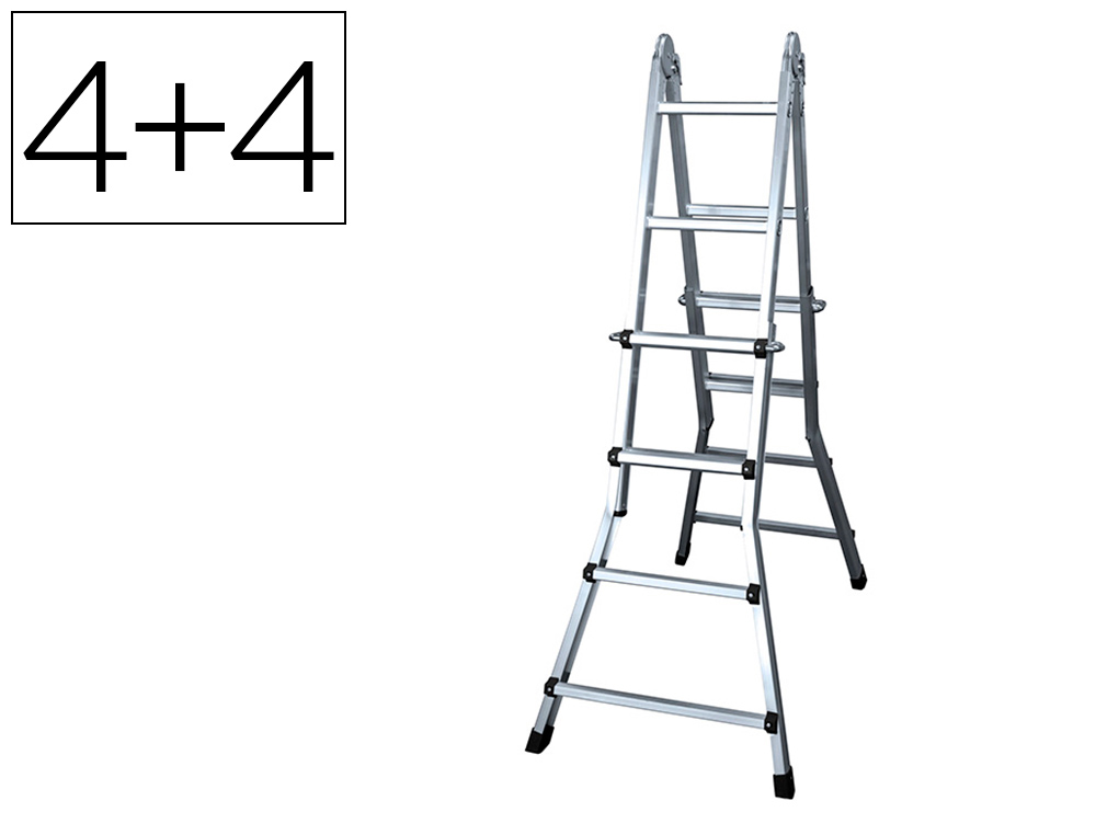 BLANCA - ESCALERA TELESCOPICA DE ACERO Y ALUMINIO DE 4+4 PELDAÑOS CON TAPA FINAL PVC ANTIDESLIZANTE EN131-4 (Ref.3014)
